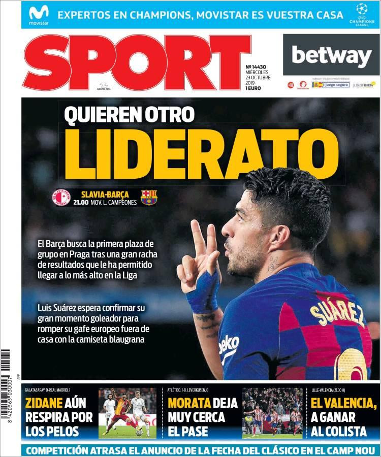 Tapas de diarios, Sport de España, miércoles 23-10-19
