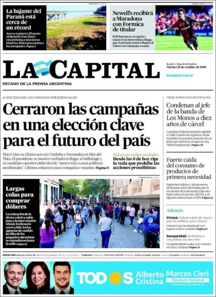 Tapas de diarios, La Capital viernes 25-10-19