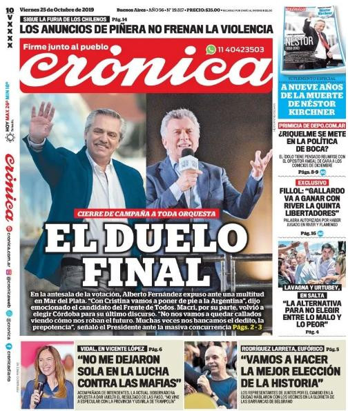 Tapas de diarios, Crónica viernes 25-10-19