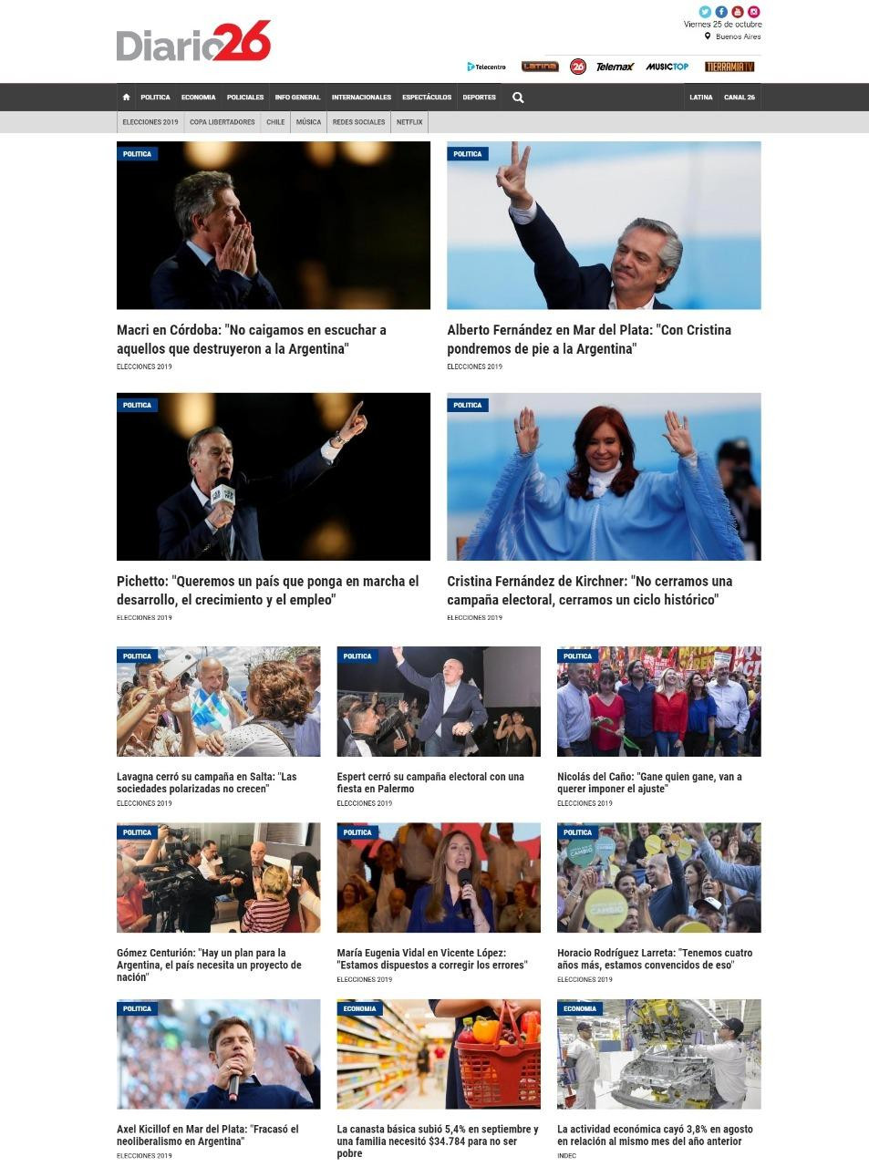 Tapas de diarios, Diario 26 viernes 25-10-19