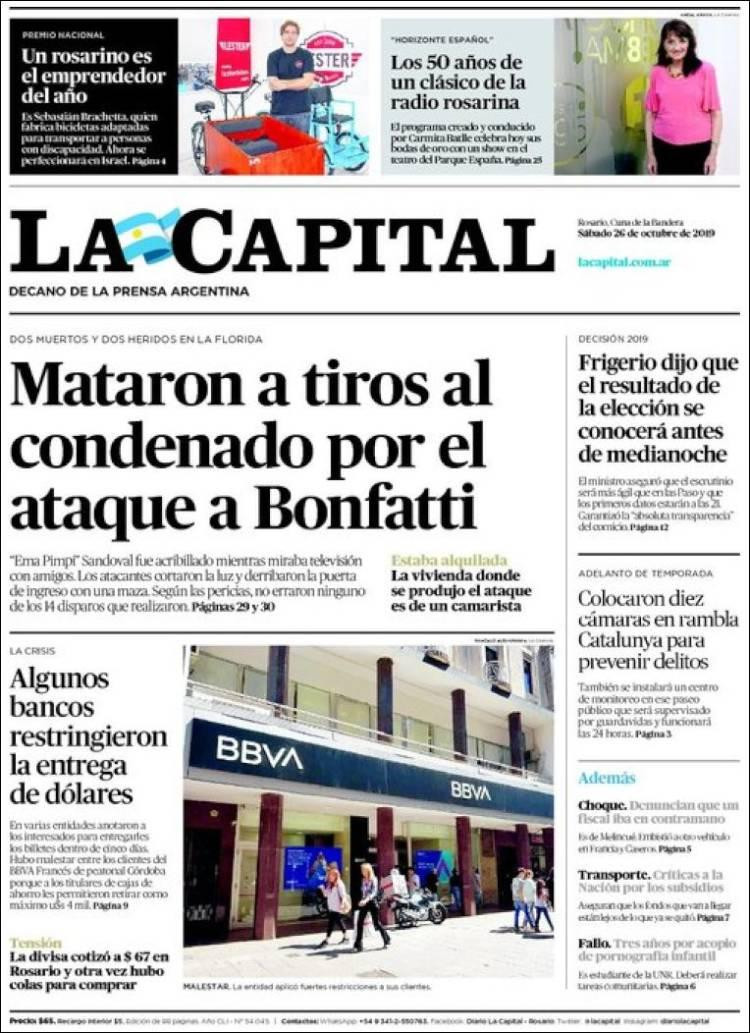 Tapas de diarios, La Capital sábado 26-10-19