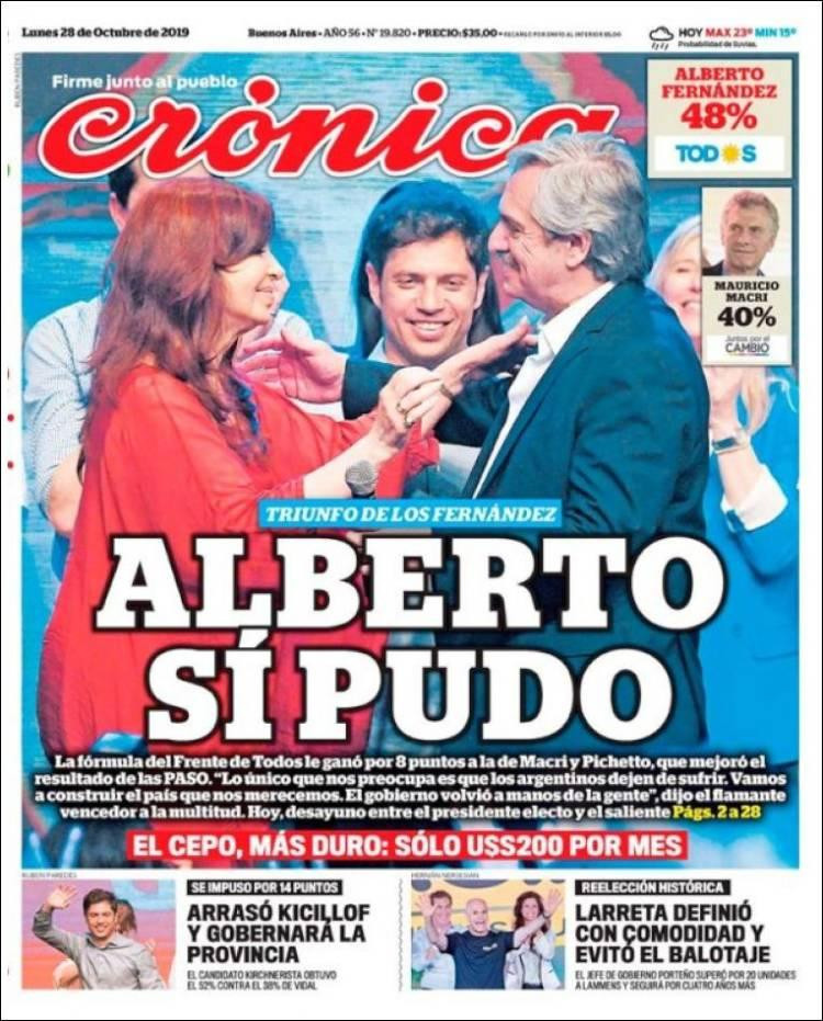 Tapas de diarios, Crónica lunes 28-10-19