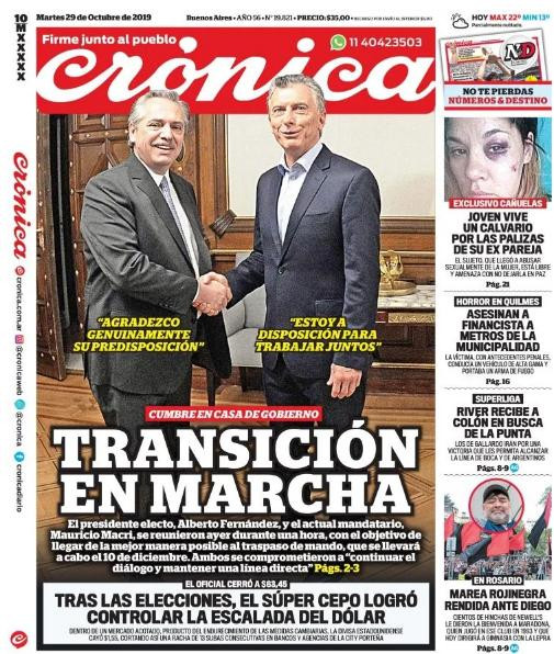 Tapas de diarios, Crónica martes 29-10-19