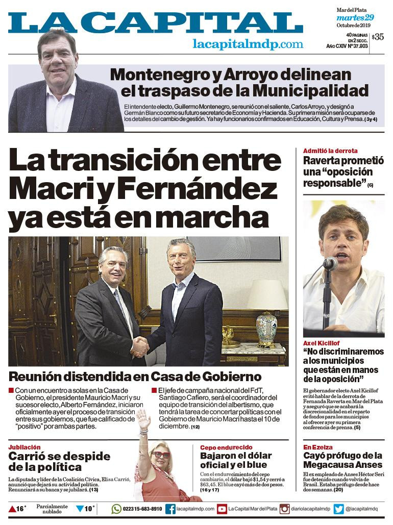 Tapas de diarios, La Capital Mar del Plata martes 29-10-19