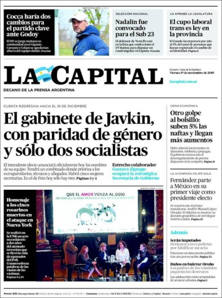 Tapas de diarios, La Capital, viernes 1-11-19