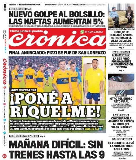 Tapas de diarios, Crónica, viernes 1-11-19