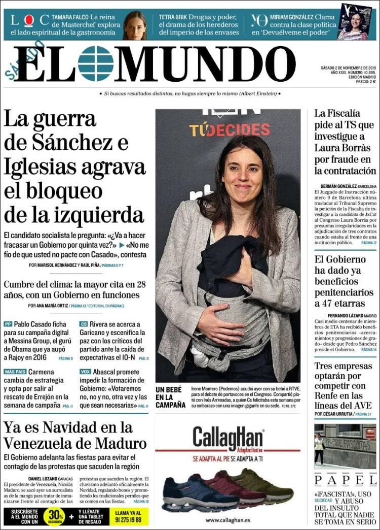Tapas de diarios, El Mundo, sábado 02-11-19	