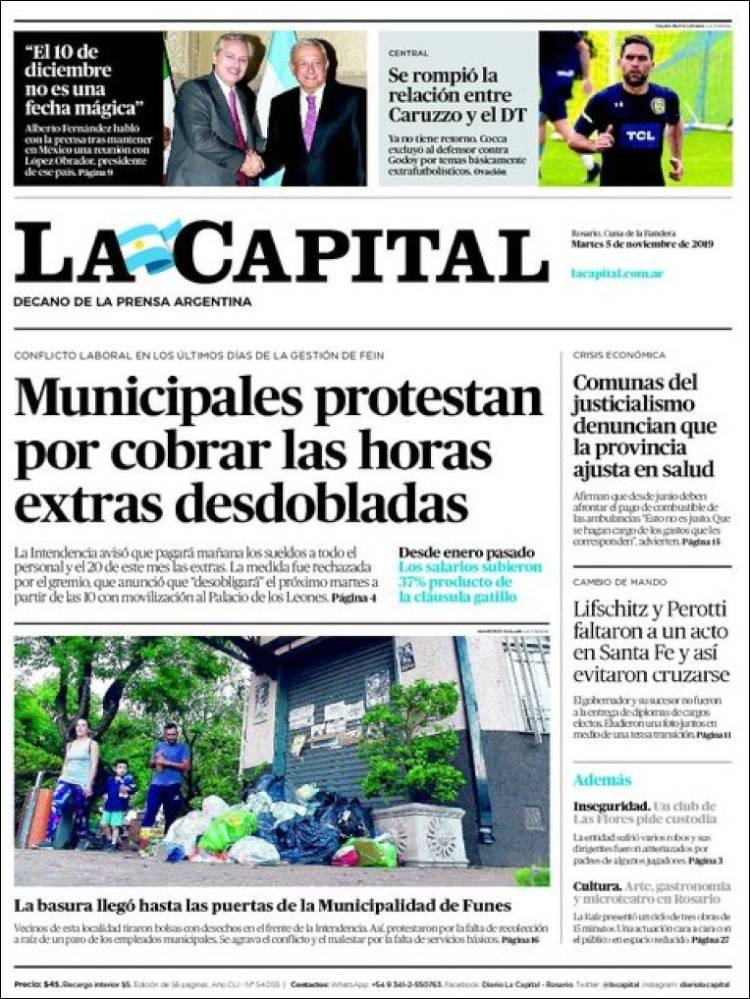 Tapas de diarios, La Capital martes 5-11-19