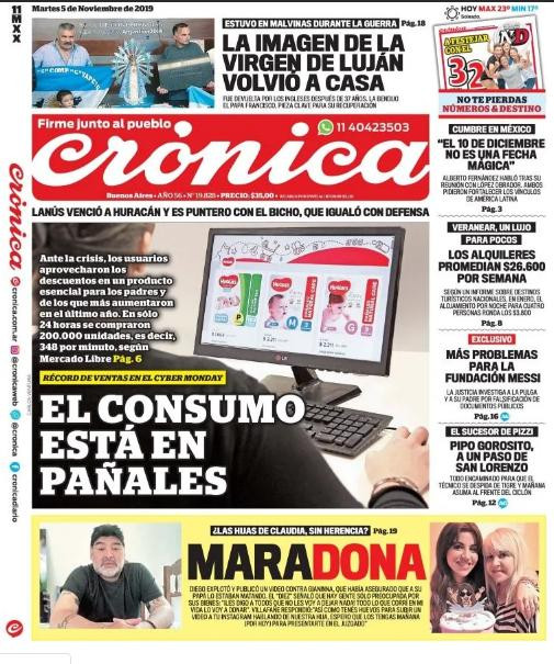 Tapas de diarios, Crónica martes 5-11-19