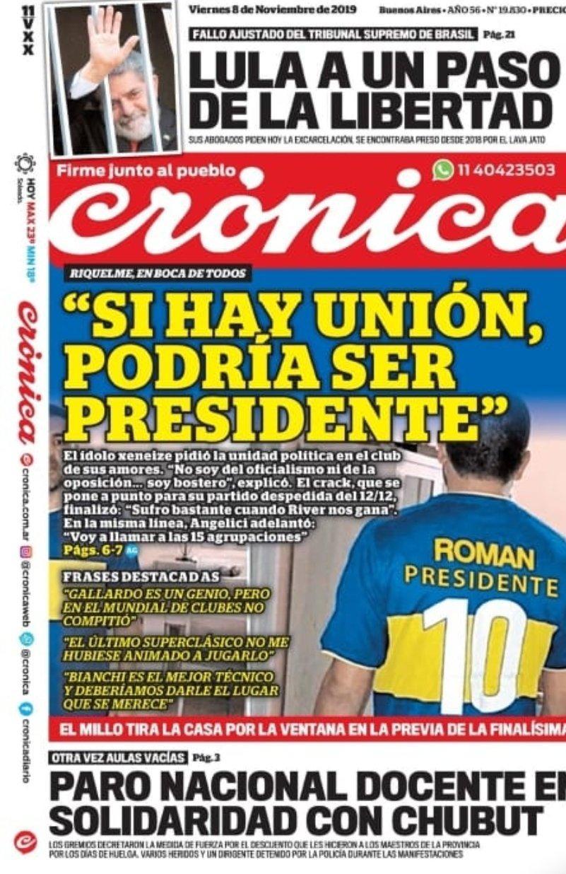 Tapas de diarios, Crónica, viernes 08-11-19