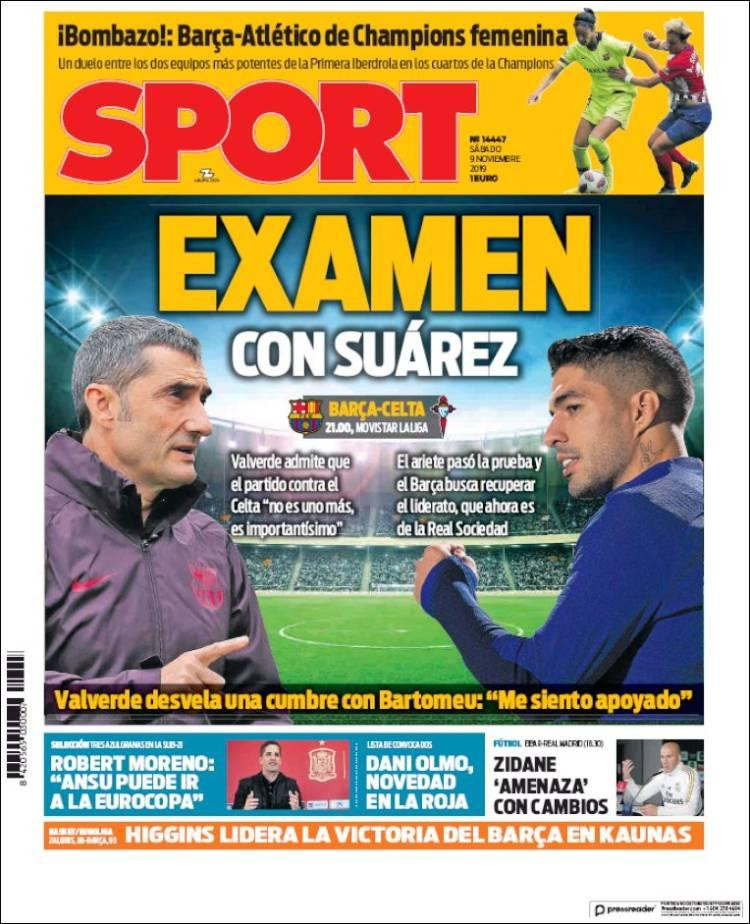 Tapas de diarios, Sport de España, sábado 9-11-19