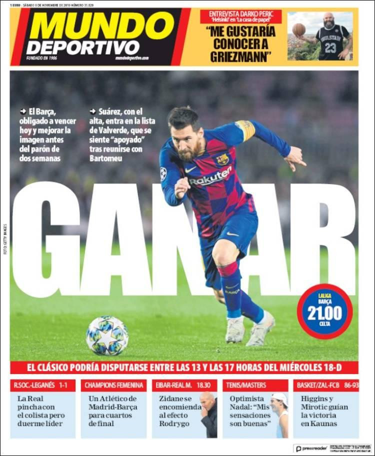 Tapas de diarios, Mundo Deportivo de España, sábado 9-11-19
