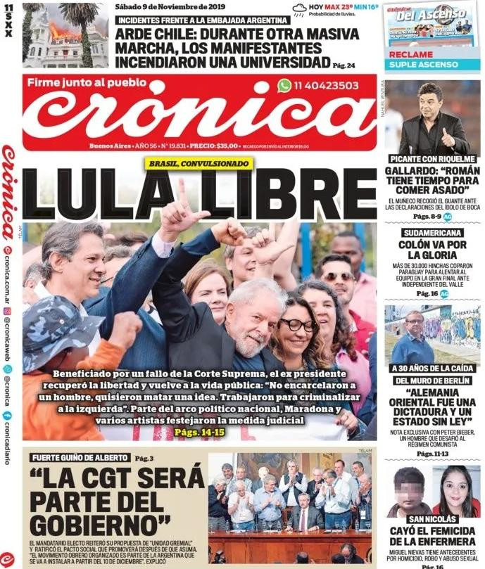 Tapas de diarios, Crónica, sábado 9-11-19