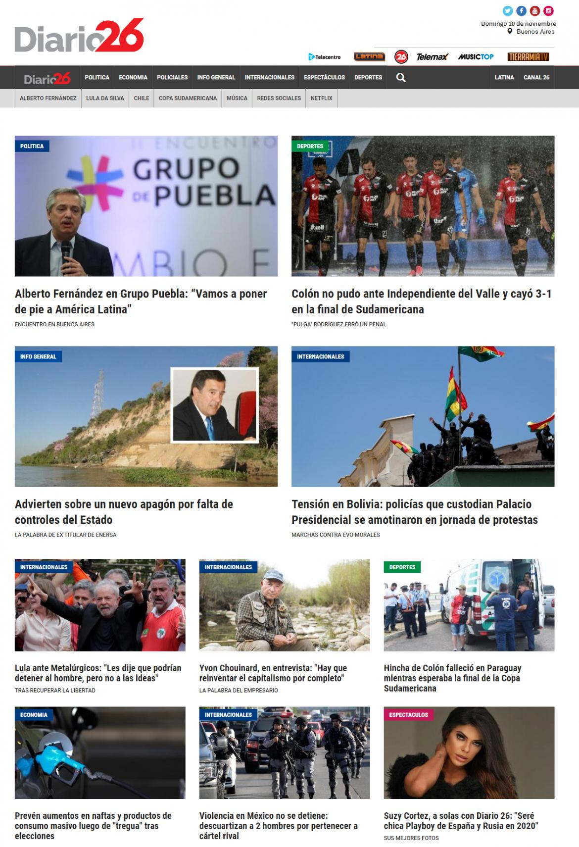 Tapas de diarios, Diario 26, domingo 10-11-19