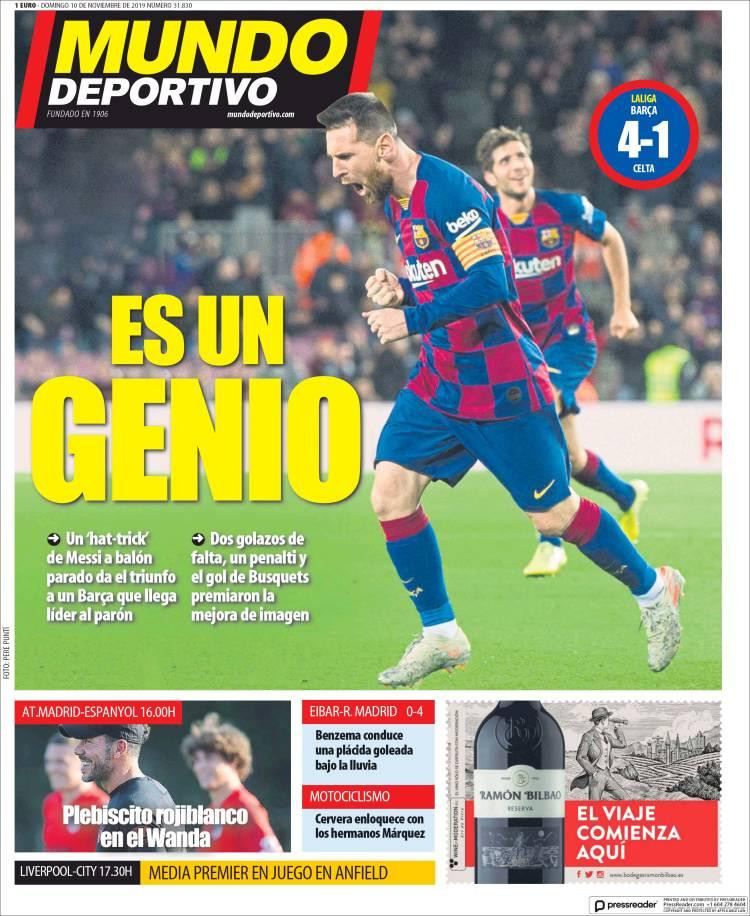 Tapas de diarios, Mundo Deportivo de España, domingo 10-11-19