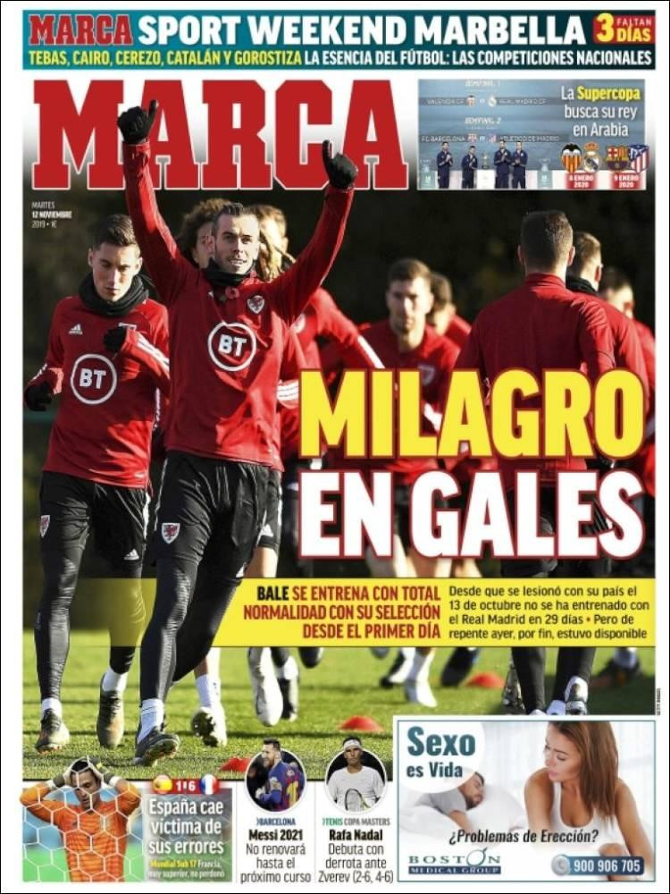 Tapas de diarios, Marca de España, martes 12-11-19