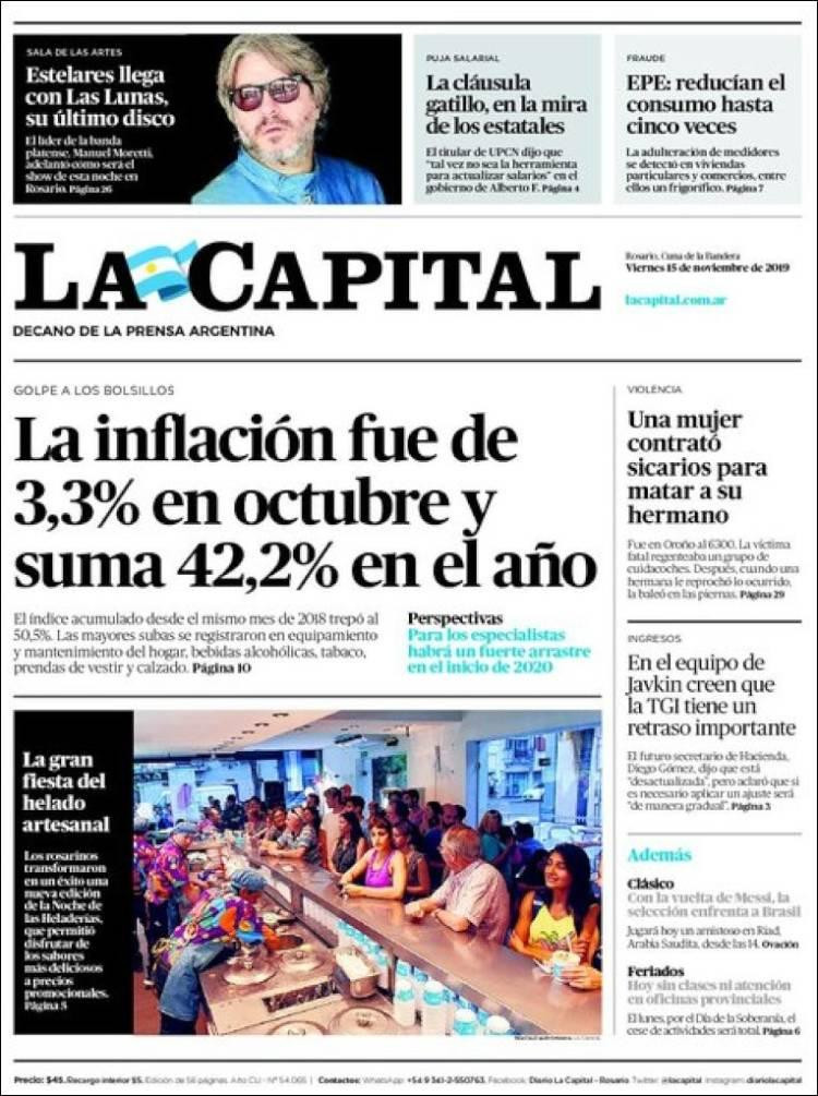 Tapas de diarios, La Capital viernes 15-11-19