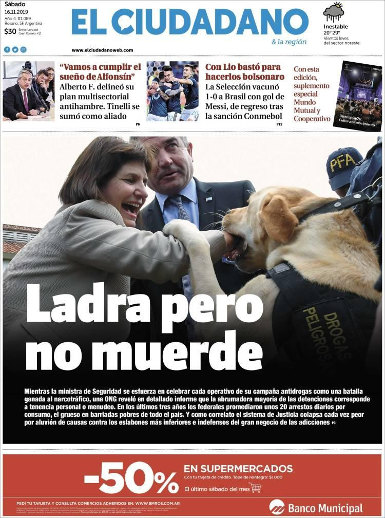 Tapas de diarios, El Ciudadano, sábado 16 de noviembre de 2019	