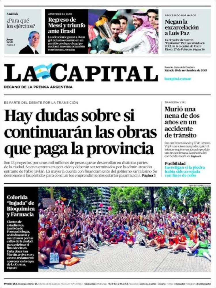 Tapas de diarios, La Capital, sábado 16 de noviembre de 2019	