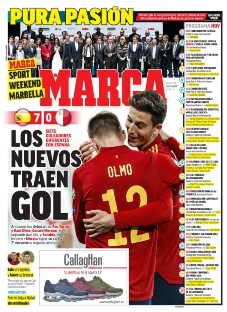 Tapas de diarios, Marca, sábado 16 de noviembre de 2019	