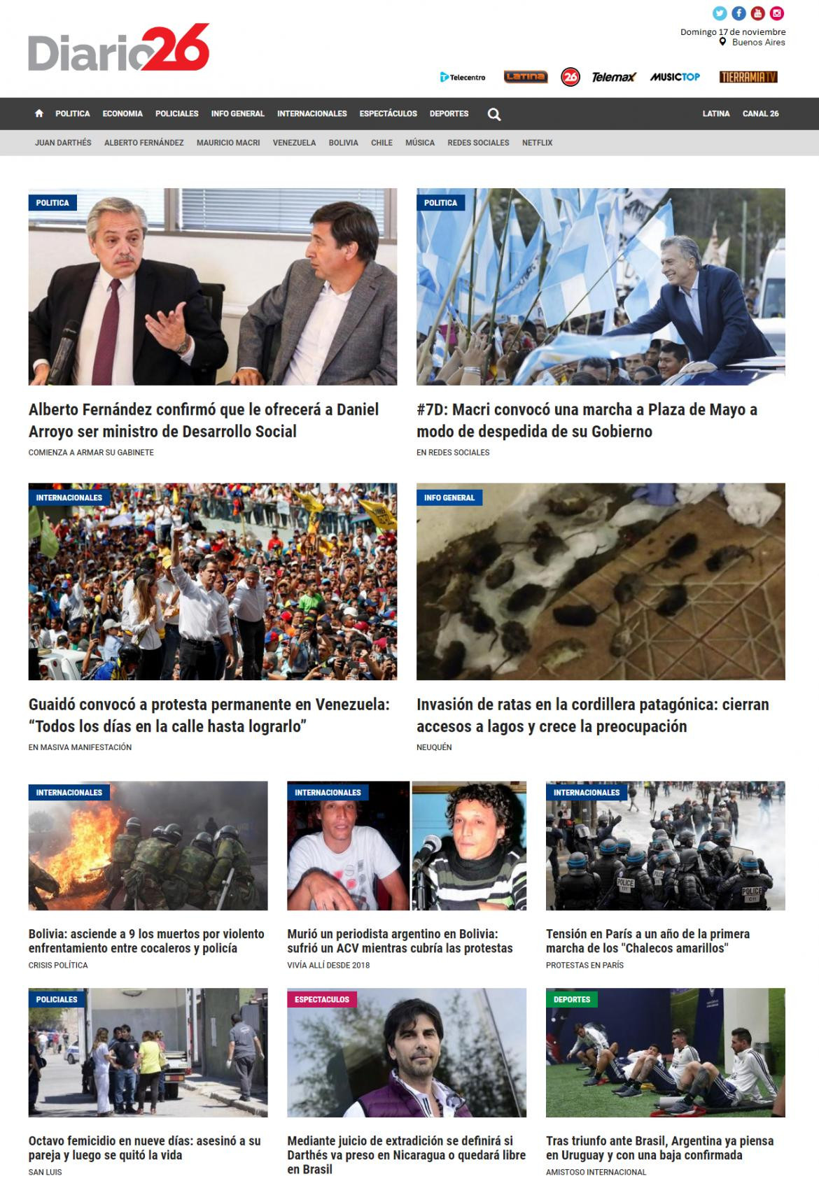 Tapas de diarios, Diario 26, domingo 17 de noviembre de 2019