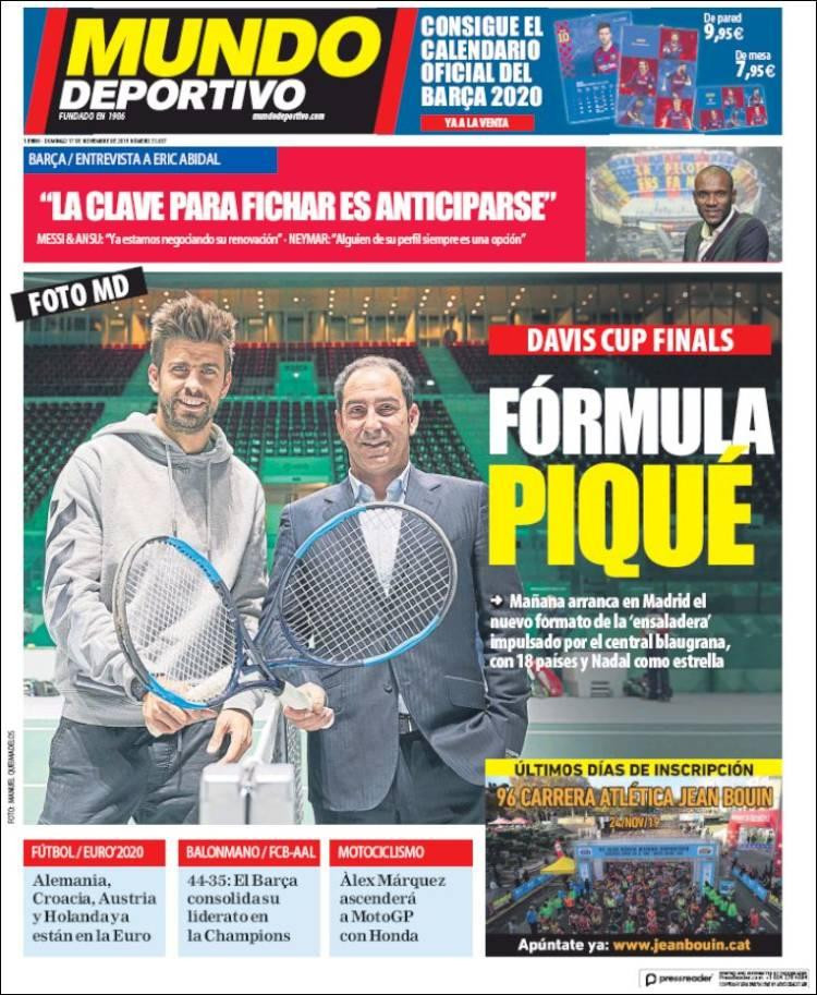 Tapas de diarios, Mundo Deportivo, domingo 17 de noviembre de 2019	