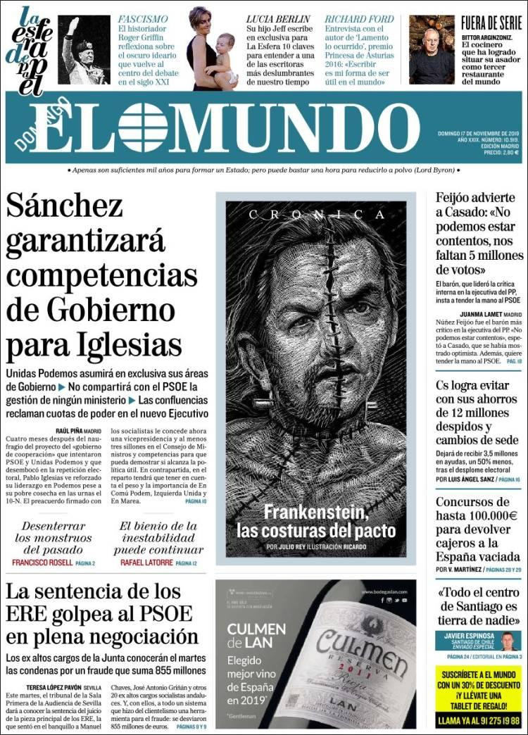 Tapas de diarios, El Mundo, domingo 17 de noviembre de 2019	