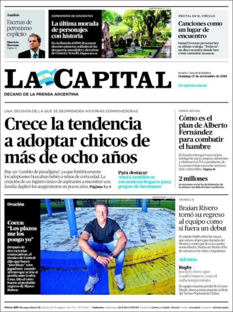 Tapas de diarios, La Capital, domingo 17 de noviembre de 2019	