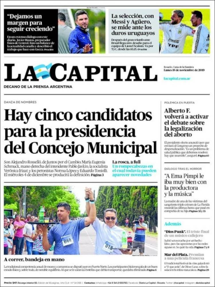 Tapas de diarios, La Capital, lunes 18-11-19