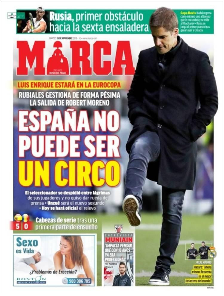 Tapas de diarios, Marca de España, martes 19-11-19
