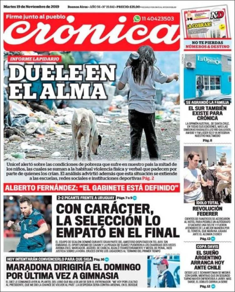 Tapas de diarios, Crónica, martes 19-11-19