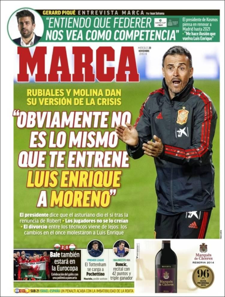 Tapas de diarios, Marca de España, miércoles 20-11-19