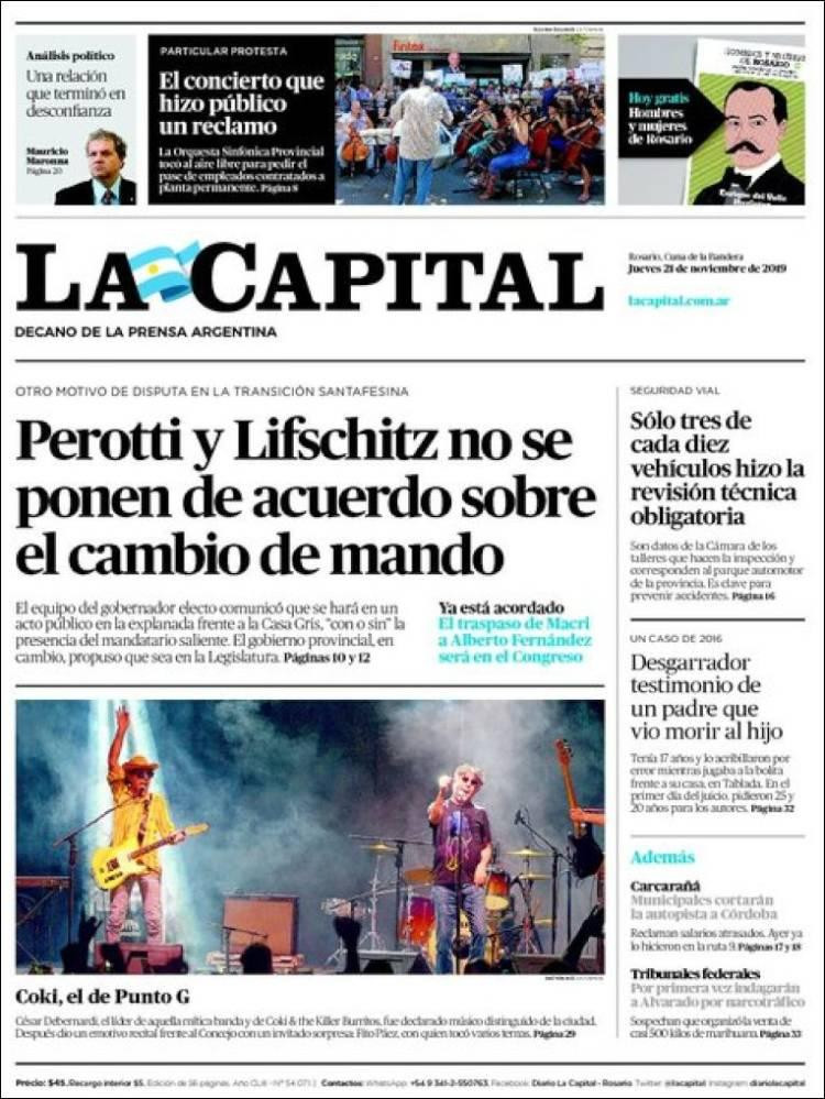 Tapas de diarios, La Capital, Jueves 21-11-19