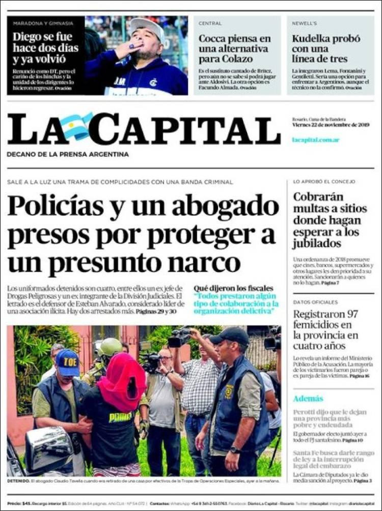 Tapas de diarios, La Capital viernes 22-11-19