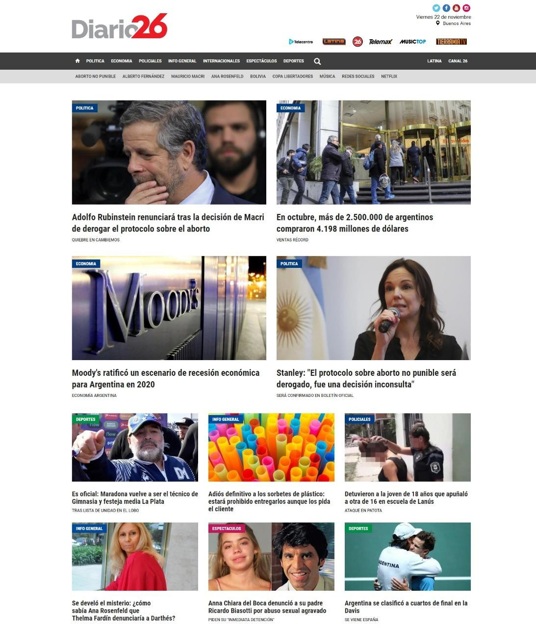 Tapas de diarios, Diario 26 viernes 22-11-19