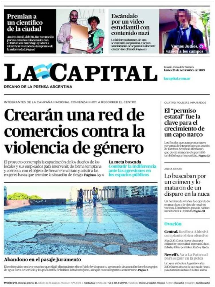 Tapas de diarios, La Capital, lunes 25 de noviembre de 2019