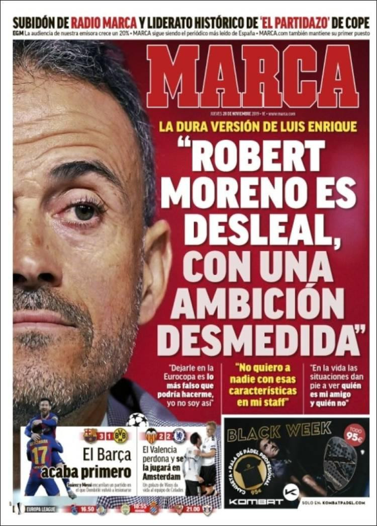 Tapas de diarios, Marca de España, jueves 28-11-19