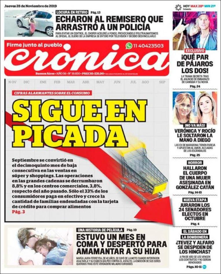 Tapas de diarios, Crónica, jueves 28-11-19