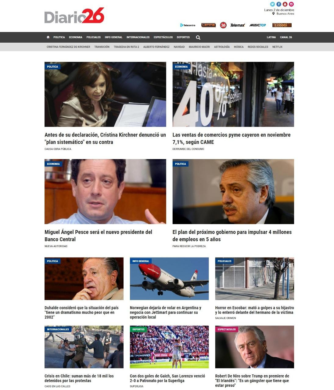 Tapas de diarios, Diario 26 lunes 2-12-19