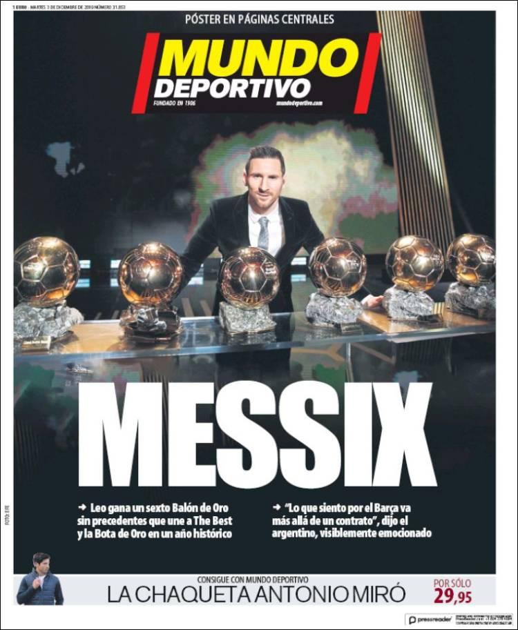 Tapas de diarios, Mundo Deportivo de España, martes 3 de diciembre de 2019