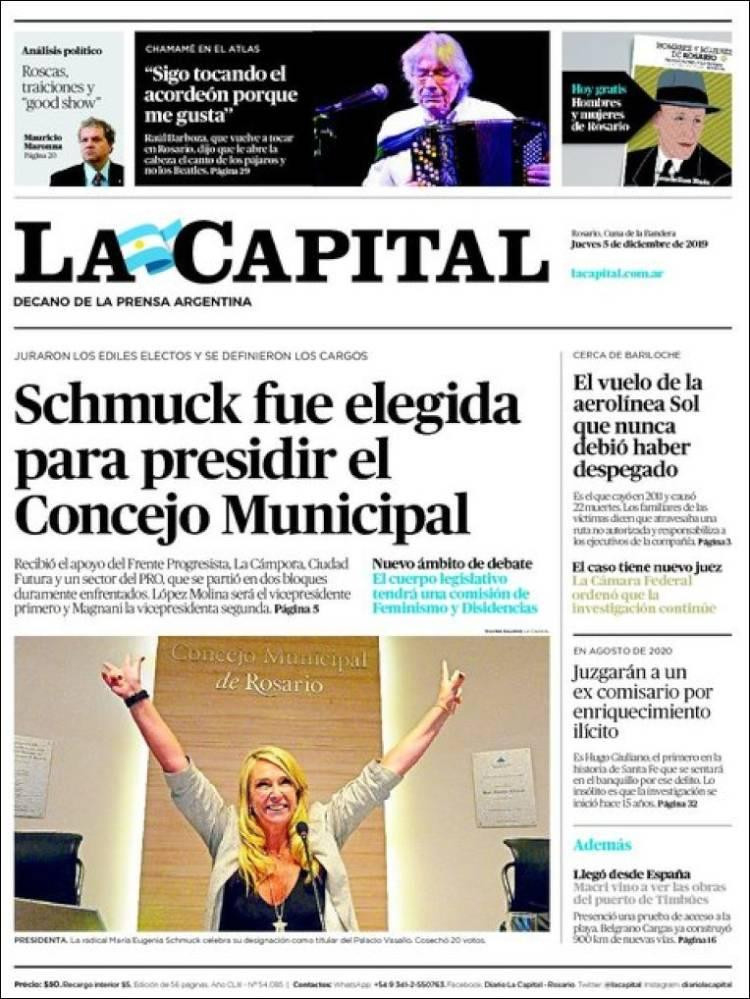 Tapas de diarios, La Capital jueves 05-12-19