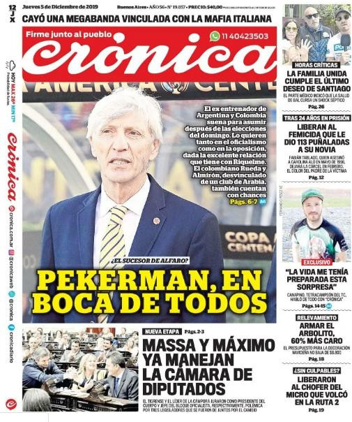 Tapas de diarios, Crónica jueves 05-12-19