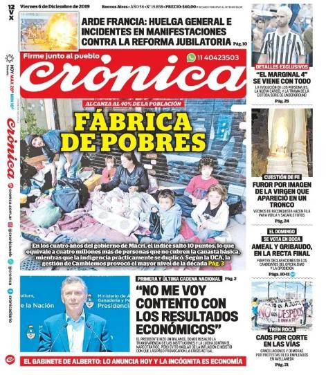Tapas de diarios, Crónica, viernes 6-12-19