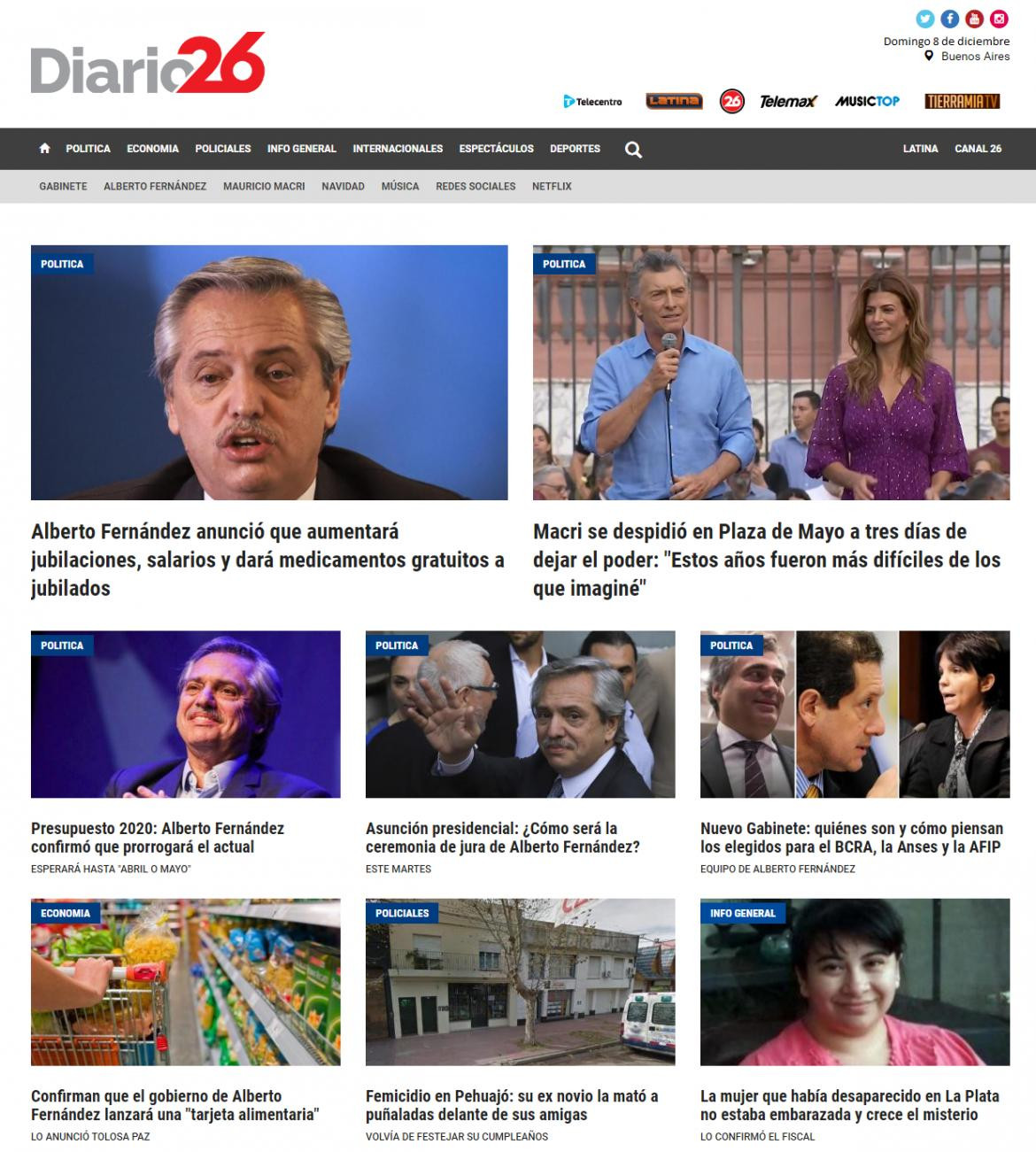 Tapas de diarios, Diario 26, domingo 8 de diciembre de 2019