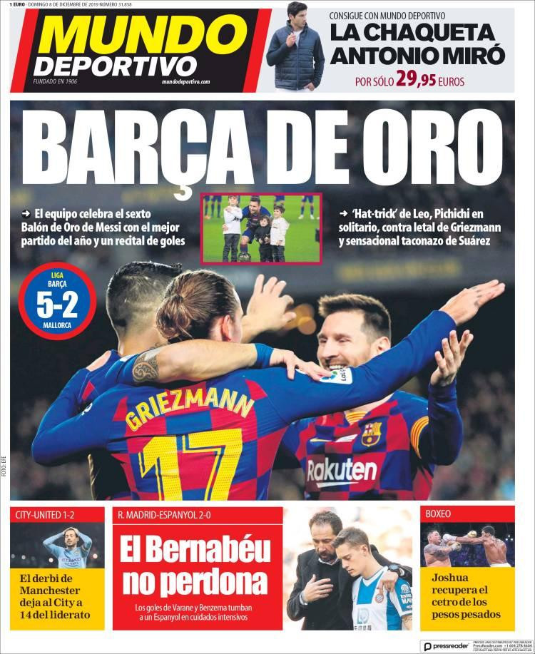Tapas de diarios, Mundo Deportivo, domingo 8 de diciembre de 2019	