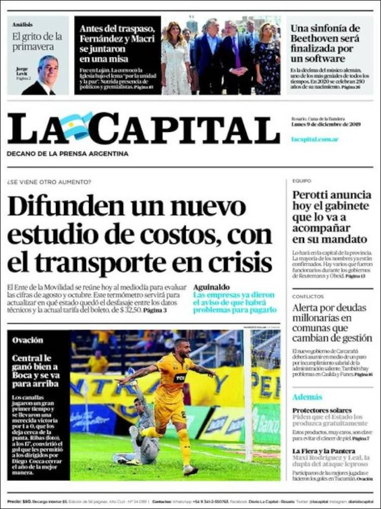 Tapas de diarios argentinos, La Capital lunes 9 de diciembre de 2019