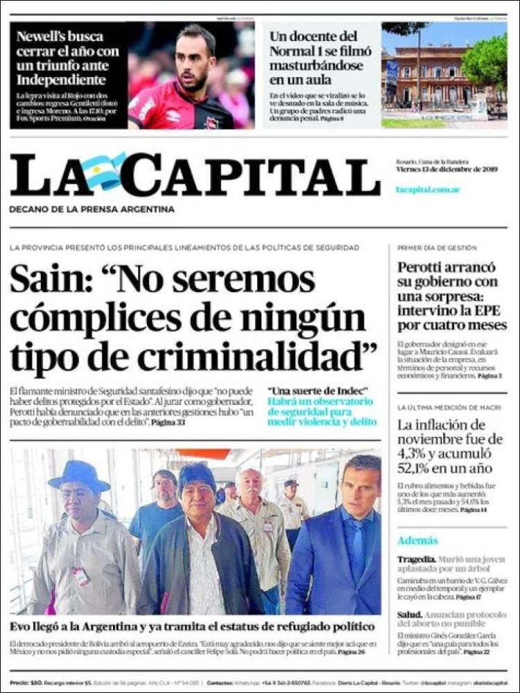 Tapas de diarios, La Capital viernes 13 de diciembre de 2019