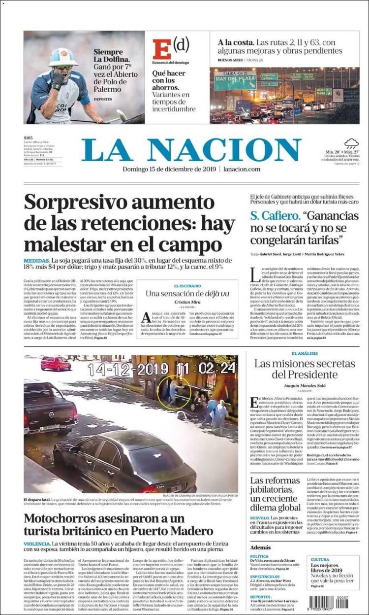 Tapas de diarios, La Nación, domingo 15-12-19