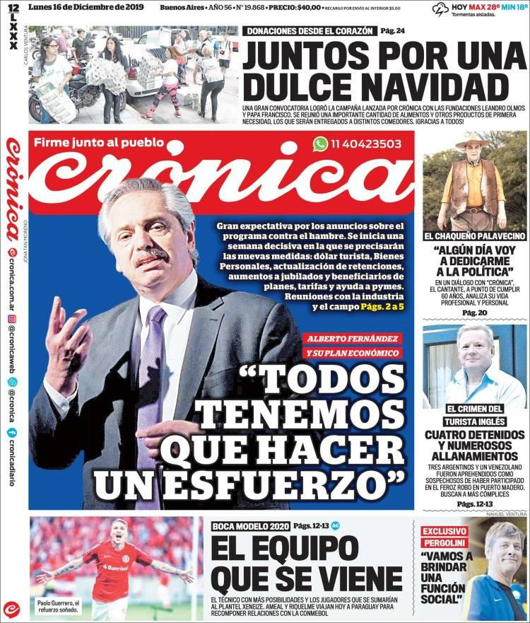 Tapas de diarios, Crónica lunes 16-12-19