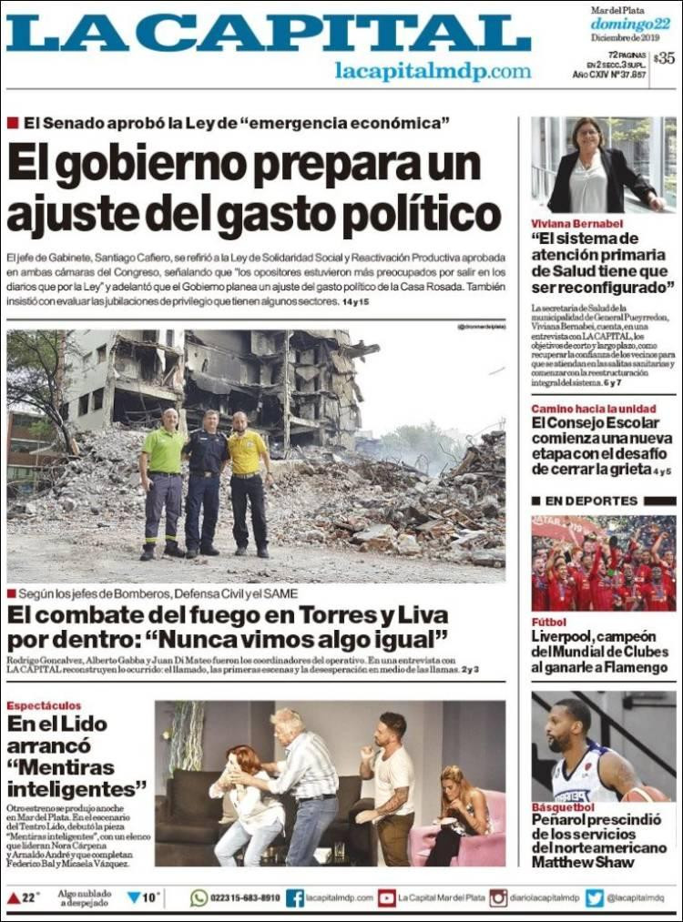 Tapa de diarios, La Capital, domingo 22 de diciembre	